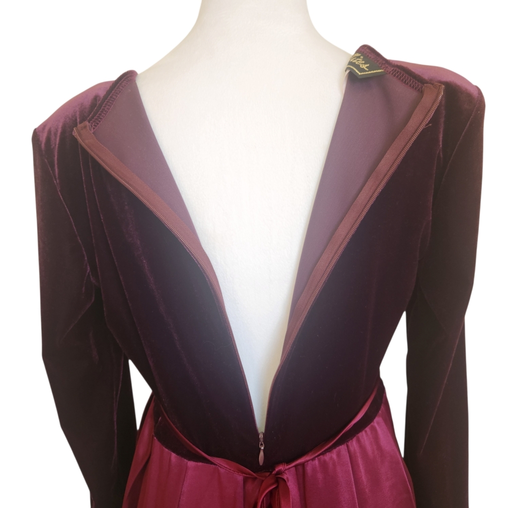 Vintage 90s Velvet Satin Maxi Dress 8P  Red Burgundy Whimsigoth Gothic Witchy - Picture 9 of 16